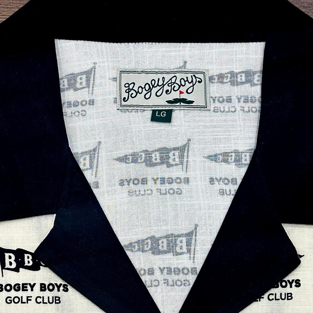 NEW Bogey Boys Flag Button Up Men's Golf Shirt Black and Cream Size L - Picture 4 of 6